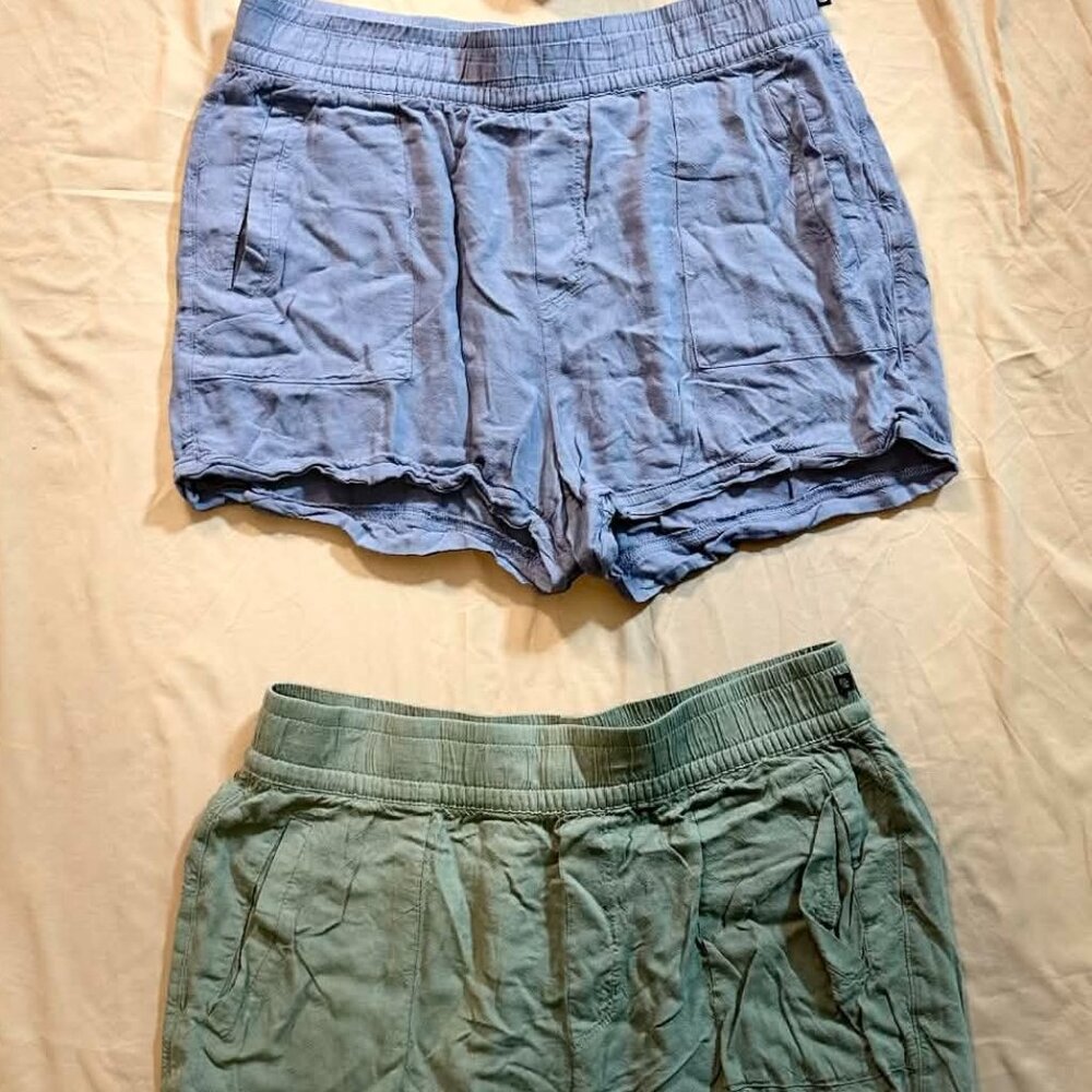 TWO pairs Marika active shorts SIZE MEDIUM (1 Med Blue 1 Olive Green)